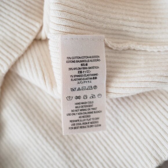 Free People Cream Long Puffed Striped Sleeve Ribbed Knit Sweater Sz Medium Boho - Picture 14 of 15